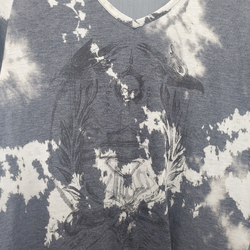 Harley-Davidson Sheer Chiffon Back Raglan Sleeve Top Graphic Tee V Black Tie Dye - Picture 2 of 6